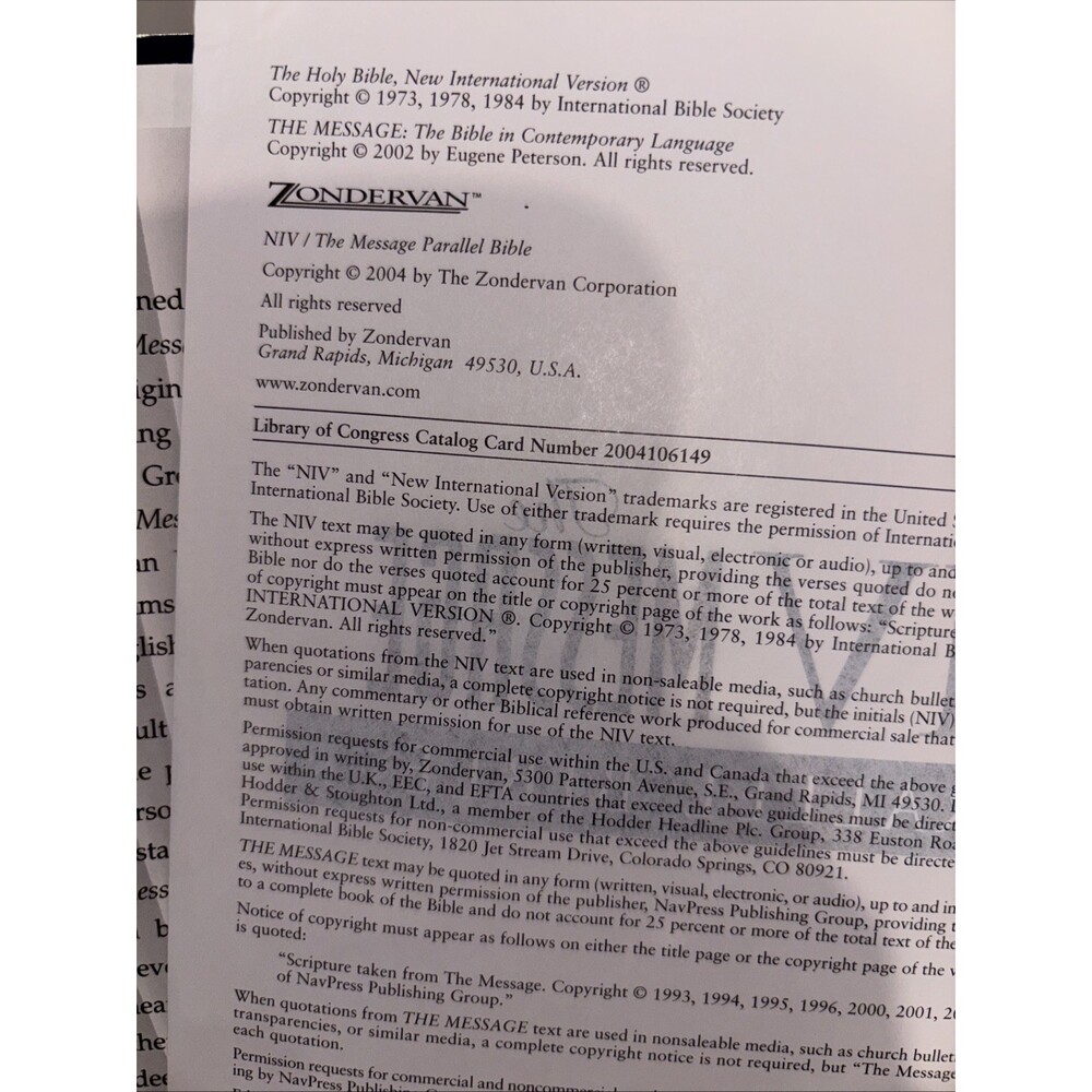 NIV The Message Parallel Bible by Zondervan Staff (2004, Hardcover) Dust Jacket - Picture 7 of 8